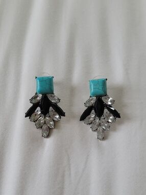 Turquoise and Black Crystal Drop Earrings - Women Jewelry